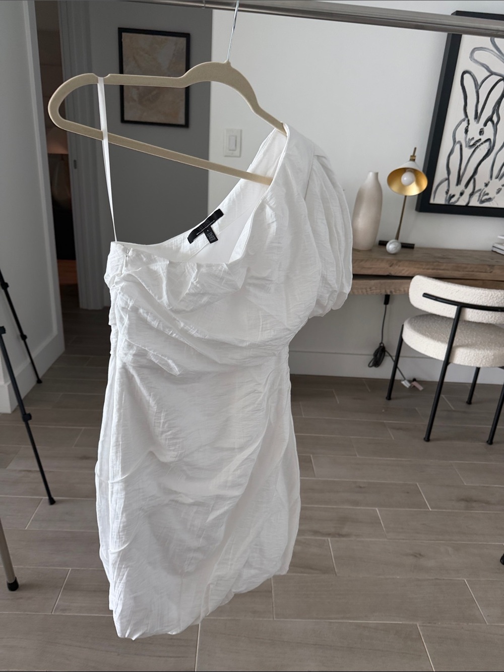 White House Black Market White One-Shoulder Ruched Mini Dress